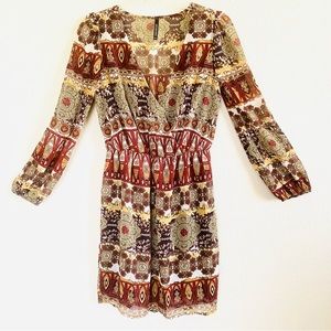 PEPPERMINT | Boho Chic Patterned Mini Dress | Neutrals | Earth Tones